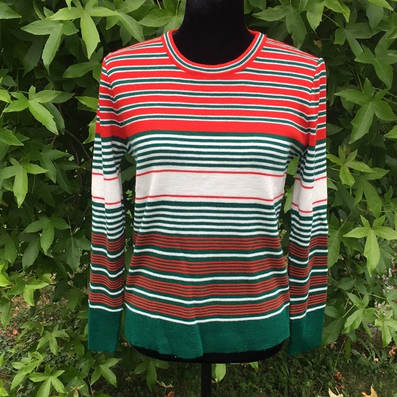 Red White and Green Striped Sweater - Picture 1 of 5